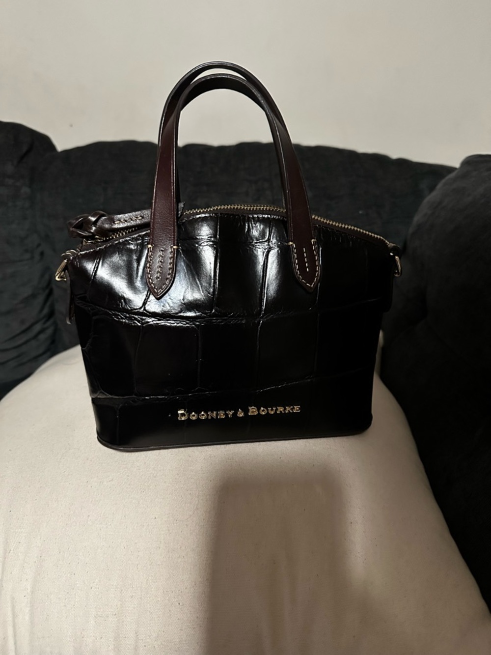 Dooney & Bourke Brown Croc-Embossed Satchel with Brown Handles